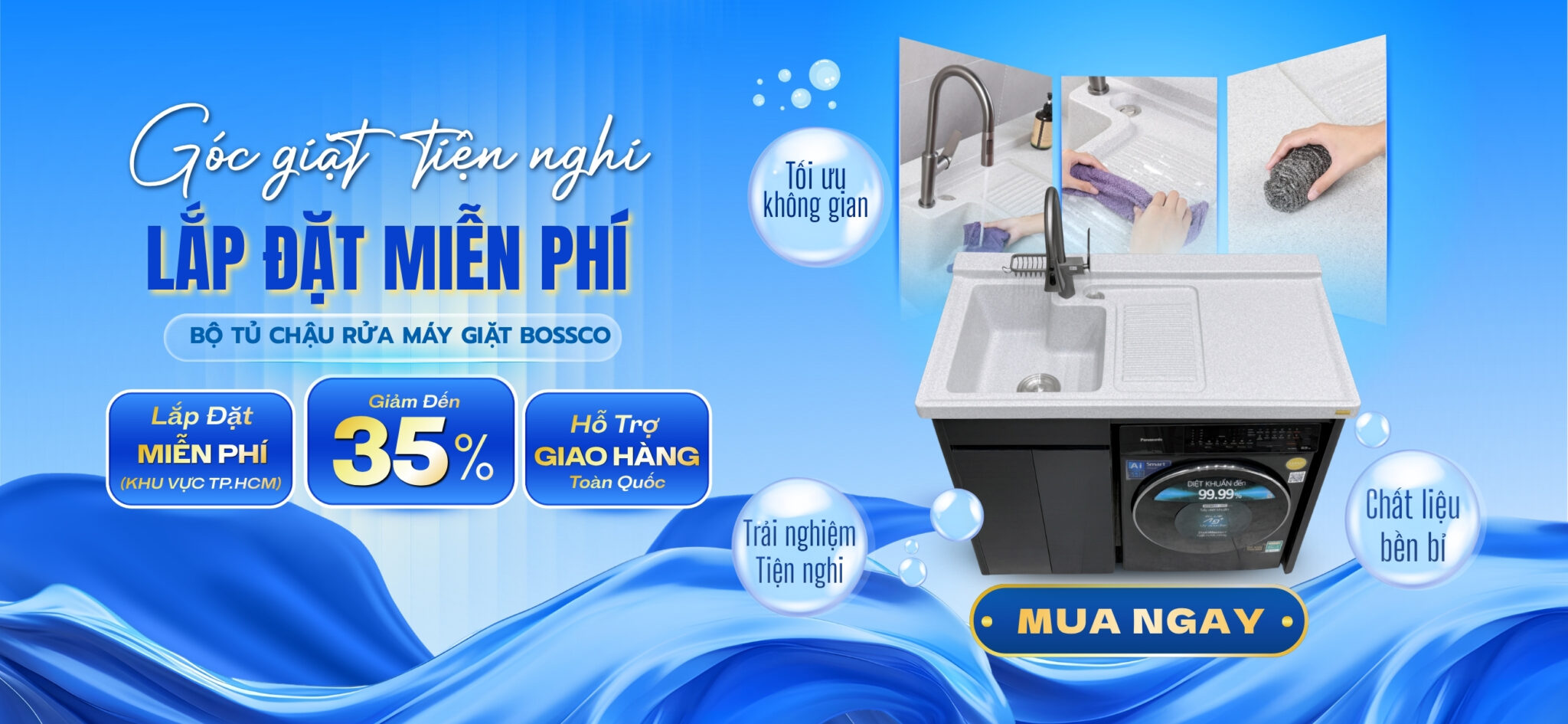 Lắp đặt miễn phí bộ tủ chậu rửa máy giặt Bossco