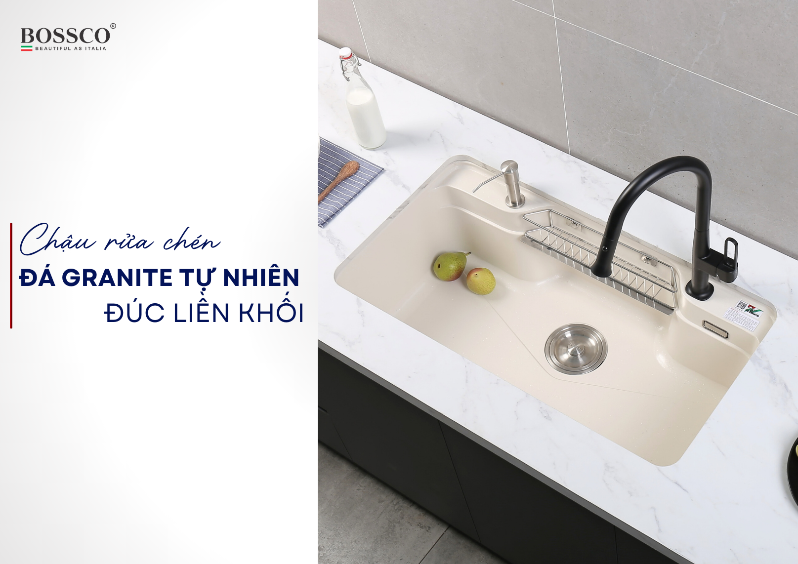 Chậu rửa chén đá BOSSCO đúc liền khối