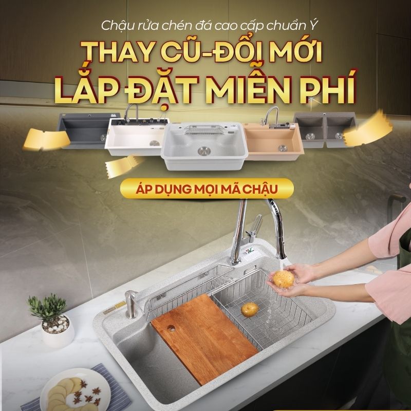 Ưu đãi lắp đặt miễn phí chậu rửa chén đá BOSSCO